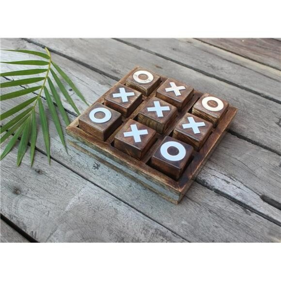 Wooden Tic Tac Toe Game Burnt Wood Tabletop Decor Indoor Outdoor Family Gift - Picture 3 of 6